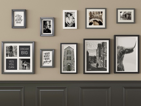 现代相框 画框 复古照片墙su模型