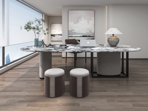  现代书房 书桌椅组合3d模型 