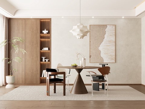  现代中古风餐厅3d模型 