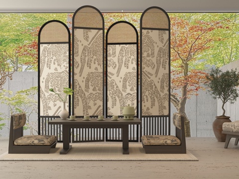  新中式茶室3d模型 