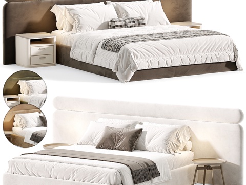  现代奶油风布艺双人床3d模型 