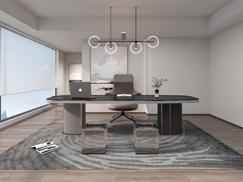  现代书房 书桌椅组合3d模型 