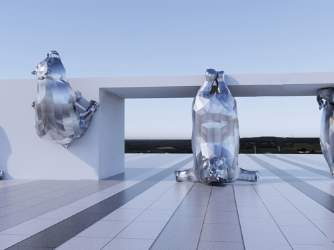 现代熊主题雕塑 可爱熊雕塑su模型