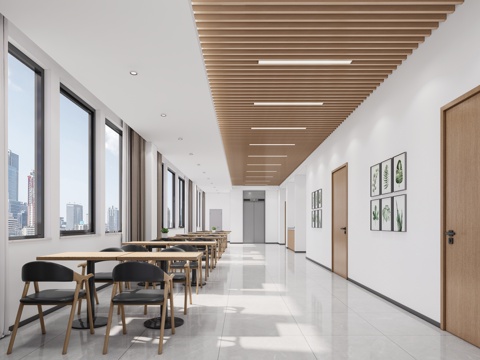 现代极简食堂 餐厅 活动室 食堂明档 餐桌椅 铝方通su模型