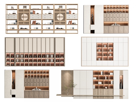  新中式茶柜 茶具展示柜 茶壶茶具 茶叶 装饰柜 茶桌椅组合3d模型 