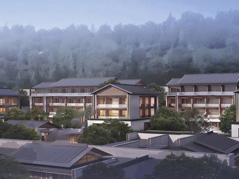 新中式豪华山地酒店 山地民宿su模型