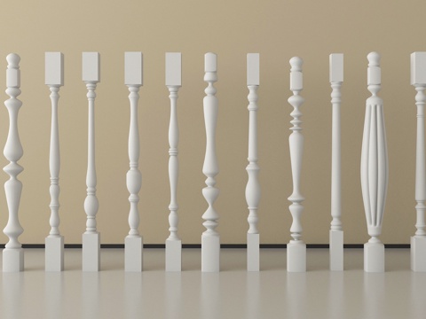 简欧宝瓶栏杆 宝瓶柱子 围栏护栏 立柱扶手su模型