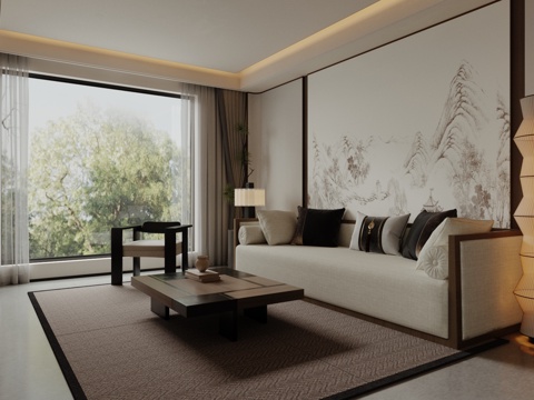  新中式客餐厅3d模型 