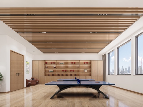 现代台球室 乒乓球室 文化活动室 乒乓球桌su模型