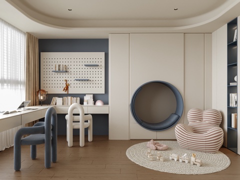  现代儿童书房 儿童玩具房3d模型 