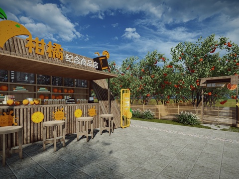 现代柑橘果园指示牌橘园导视牌橙子采摘园标识su模型