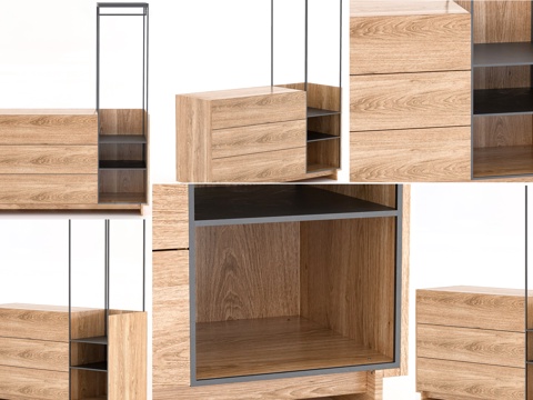 现代实木五斗柜 创意北欧五斗柜 实木卧室储物柜 斗柜衣架组合su模型