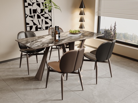  意式餐桌 意式餐桌椅组合3d模型 