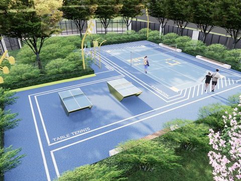 现代网球场 体育公园su模型