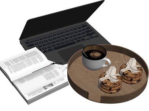 现代书籍电脑咖啡摆件su模型