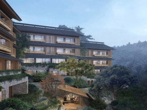 新中式山地度假酒店 野奢坡屋顶木屋 酒店建筑  酒店民宿su模型