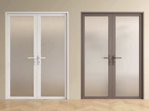  现代玻璃门  玻璃双开门3d模型 