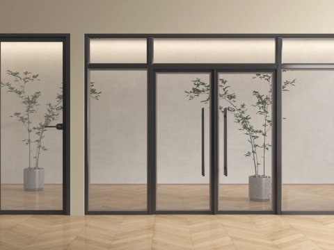  现代双开玻璃门 单开玻璃门 办公室玻璃门3d模型 