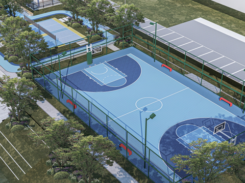 现代篮球场 运动场 排球场su模型
