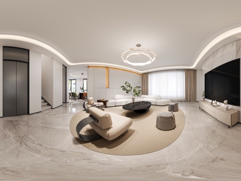  现代意式客餐厅 沙发茶几 休闲椅 餐桌椅 餐边柜 落地灯 吊 