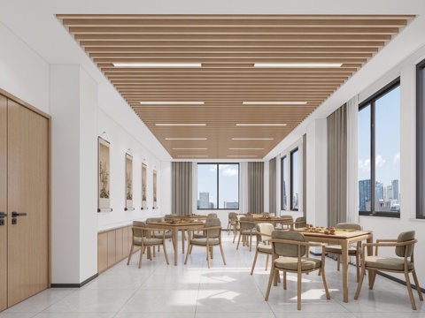 现代极简其他文化空间 老年人日间照料 日间照料中心 棋牌室su模型