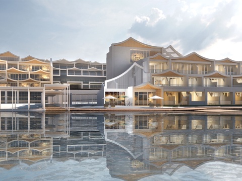 新中式民宿 酒店客栈 斜顶 异形su模型