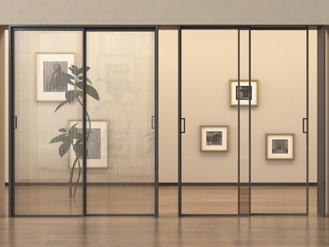 现代玻璃推拉门 窄边框推拉门 玻璃移门 阳台推拉门su模型