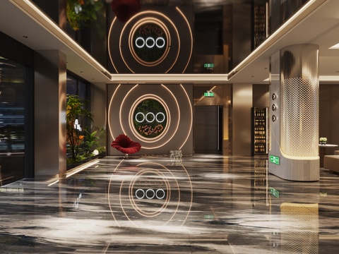  现代酒店接待大厅3d模型 