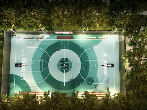 现代户外篮球场su模型