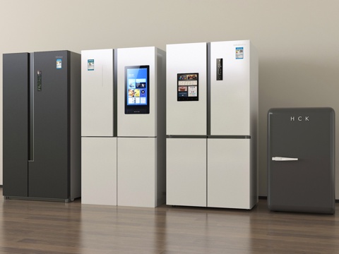 现代智能双开门冰箱 四开门冰箱  小冰箱su模型