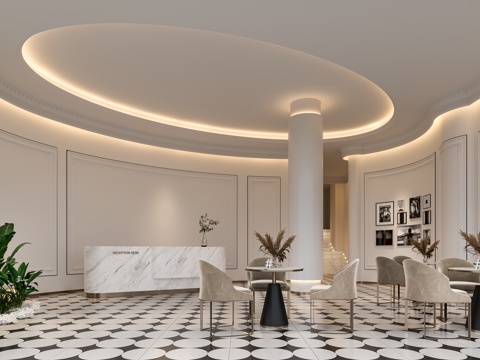  法式美容SPA前台 接待前台 单人沙发 单椅 茶桌 茶几 植3d模型 