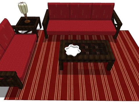 实木沙发 多人沙发 沙发 组合沙发su模型