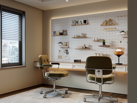 现代儿童书房 办公椅 转椅 洞洞板 饰品摆件su模型