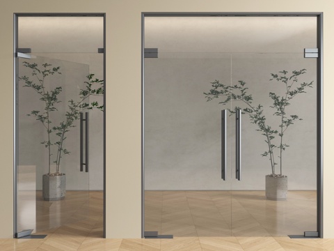  现代玻璃门  玻璃单开门  玻璃双开门3d模型 