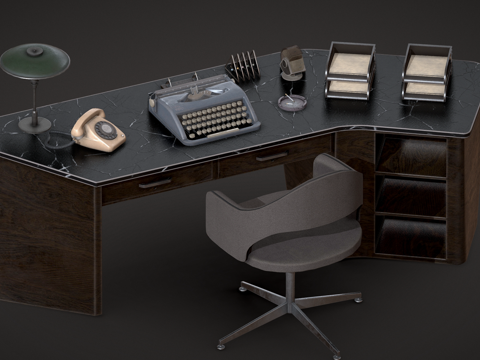  现代老板桌 办公桌 班台桌3d模型 