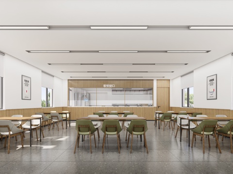 现代餐饮空间  餐桌餐椅  食堂su模型