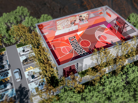 现代篮球场 体育馆 体育公园su模型