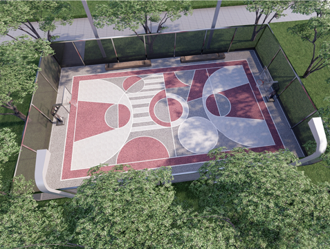 现代户外篮球场 公园篮球场su模型