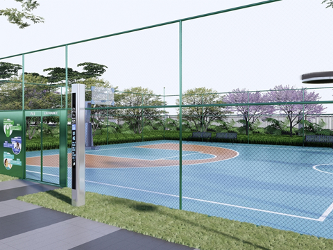 现代户外篮球场su模型