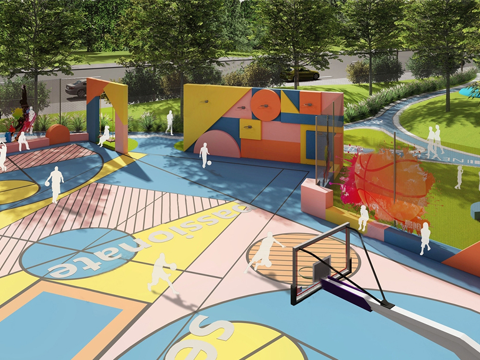 现代体育公园 趣味球场su模型