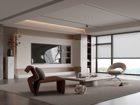 意式客厅 现代客厅 电视背景墙 电视柜 客厅背景 沙发茶几组su模型