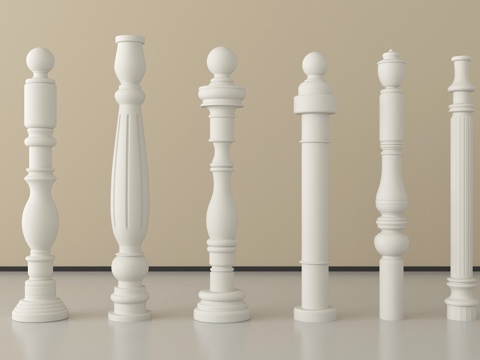 简欧宝瓶栏杆 宝瓶柱子 围栏护栏 立柱扶手su模型