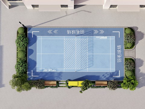 现代校园网球场su模型