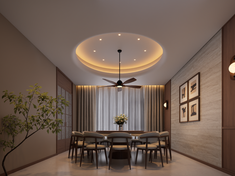 中古风餐厅su模型