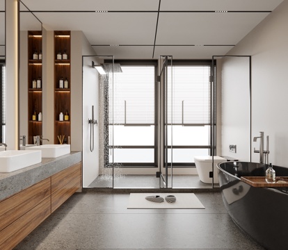 现代卫生间 洗手台 浴缸 酒店卫生间su模型