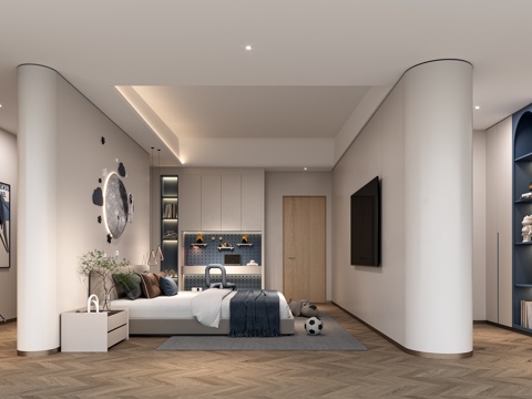  现代男孩儿童房 现代儿童房 双人床 花瓶 现代奶油风儿童房3d模型 