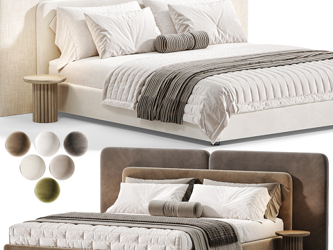  现代奶油风 Vollmer 布艺双人床3d模型 