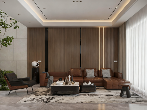 现代简约客厅全案 开放式客餐厨一体 大平层豪宅su模型