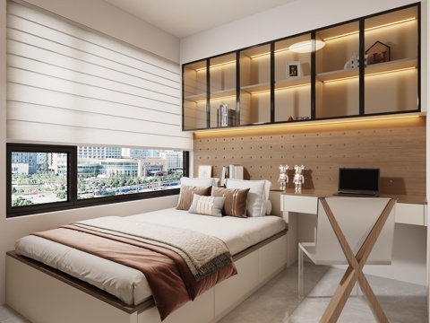  现代轻奢榻榻米卧室3d模型 