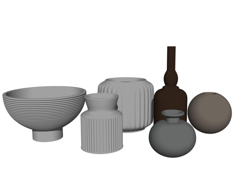 现代陶罐装饰摆件组合su模型